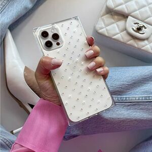 Elegant White Rhinestone iPhone 15 Pro Phone Case